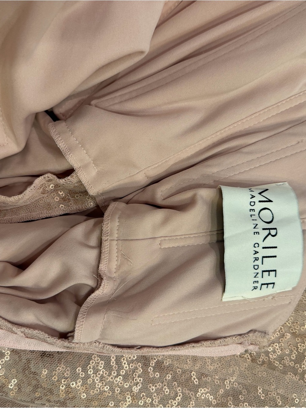Mori Lee Blush Sequin Spaghetti-Strap Wedding Guest/ Bridesmaid Dress - Picture 6 of 6